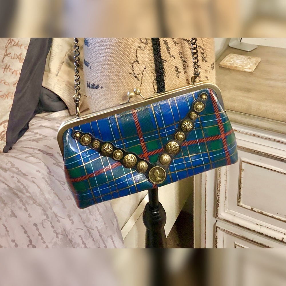 Patricia Nash Potenaz Clutch Green Blue Plaid - Picture 4 of 7